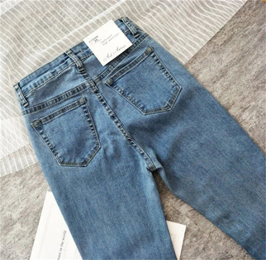 High-Waist Skinny Pencil Jeans - Stretch Denim Ankle-Length Pants