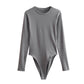 Long Sleeve Slim Jumpsuit - Casual Round Neck Bodysuit for Women