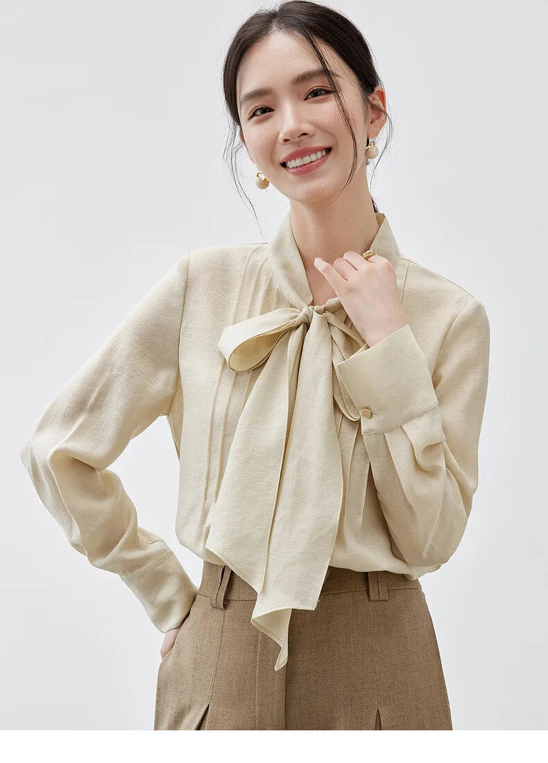 SENTUBILA Lyocell Lace-Up Blouse - Loose Fit Spring 2025 Office Shirt for Women
