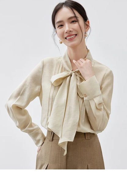 SENTUBILA Lyocell Lace-Up Blouse - Loose Fit Spring 2025 Office Shirt for Women