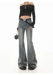 Low-Rise Flare Jeans - Y2K Japanese Streetwear Bell Bottoms for Women, Kpop Gyaru Aesthetic Denim Pants