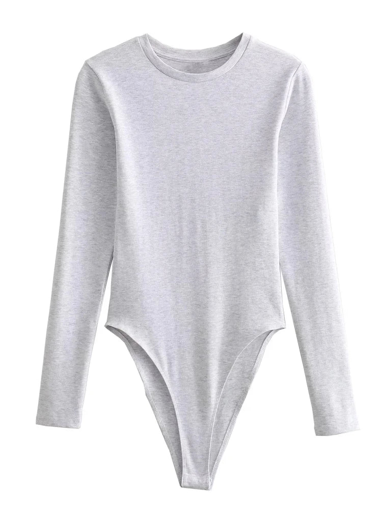 Long Sleeve Slim Jumpsuit - Casual Round Neck Bodysuit for Women