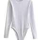 Long Sleeve Slim Jumpsuit - Casual Round Neck Bodysuit for Women