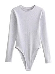 Long Sleeve Slim Jumpsuit - Casual Round Neck Bodysuit for Women