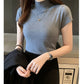 2024 Summer Turtleneck Knit Blouse - Short Sleeve