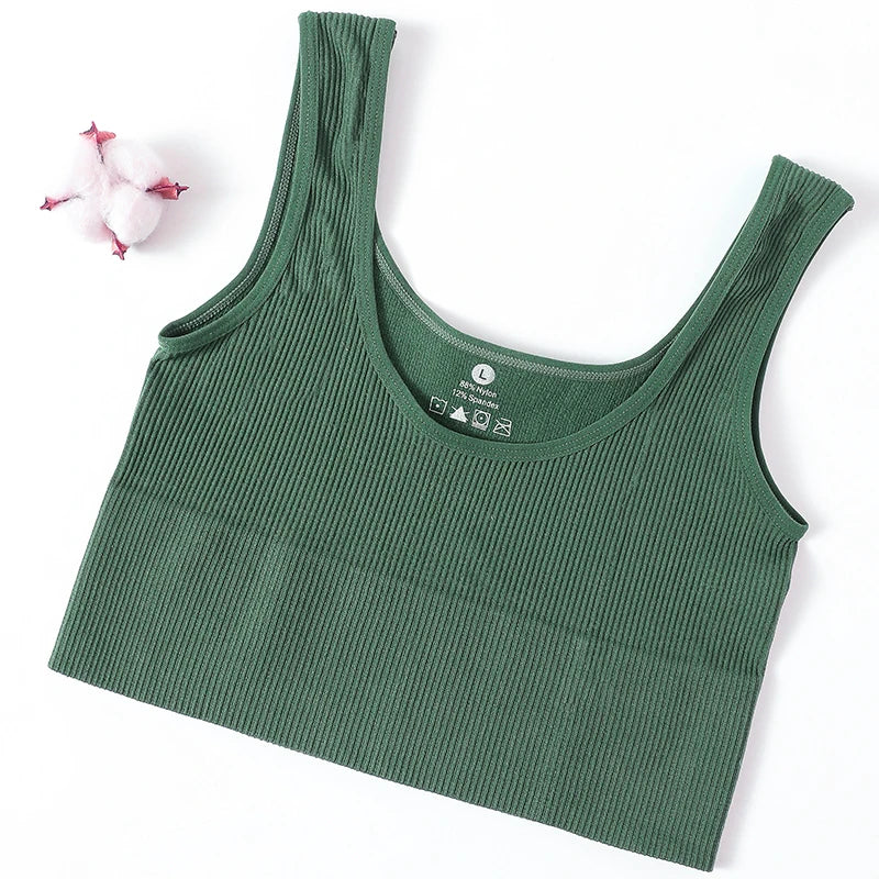 Seamless Ribbed Crop Tank - Wireless Sports Camisole for Women
