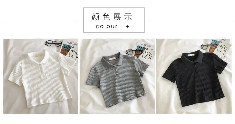 Youthful Knit Polo Crop Top - Short Sleeve