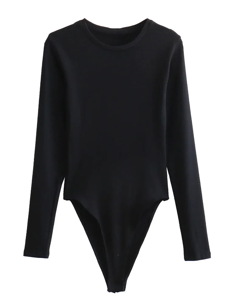 Long Sleeve Slim Jumpsuit - Casual Round Neck Bodysuit for Women