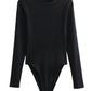 Long Sleeve Slim Jumpsuit - Casual Round Neck Bodysuit for Women