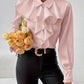 White Ruffled Lapel Blouse - Long Sleeve, Office Chic