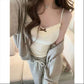 Lace Bow Corset Camisole - Sleeveless Slim Crop Top with Chest Pad for Summer Elegance
