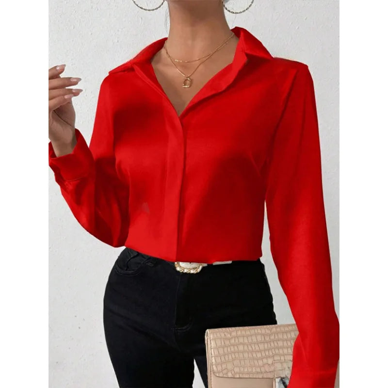 Elegant Long Sleeve Silk-Like Blouse - High-Quality Fashion