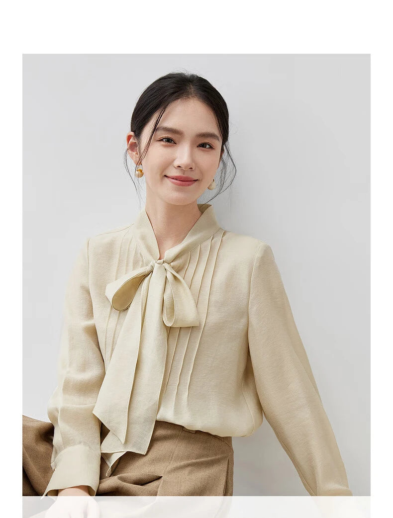 SENTUBILA Lyocell Lace-Up Blouse - Loose Fit Spring 2025 Office Shirt for Women