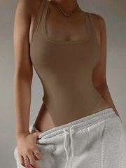 Sleeveless Knit Halter Bodysuit - Off-Shoulder Bodycon Clubwear 2024