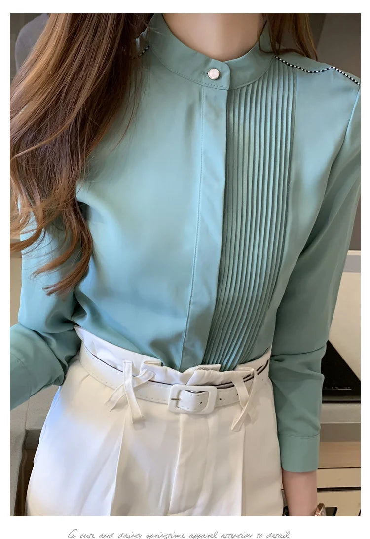 023 Chiffon Bow V-Neck Blouse - Long Sleeve Office Top