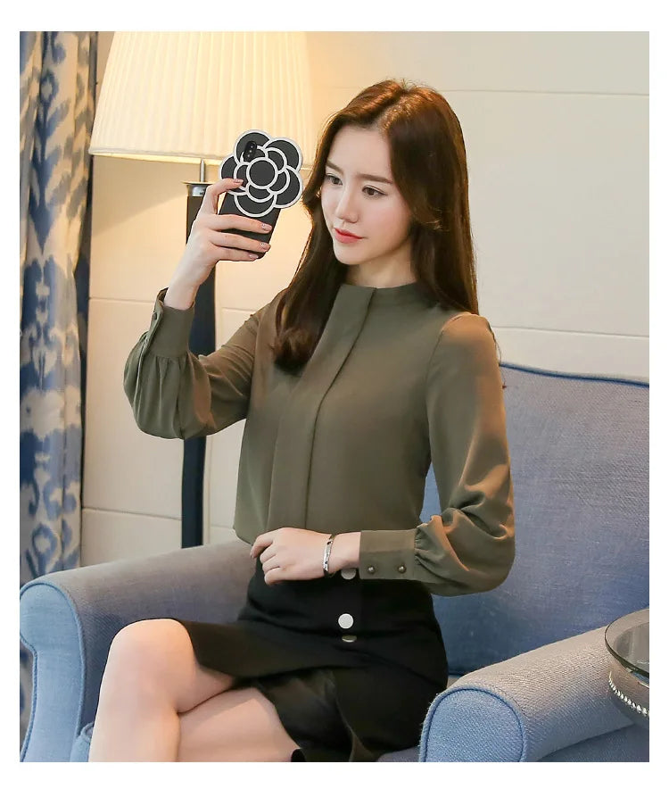 Chiffon Long Sleeve Blouse - Office Wear, Spring/Autumn 2024