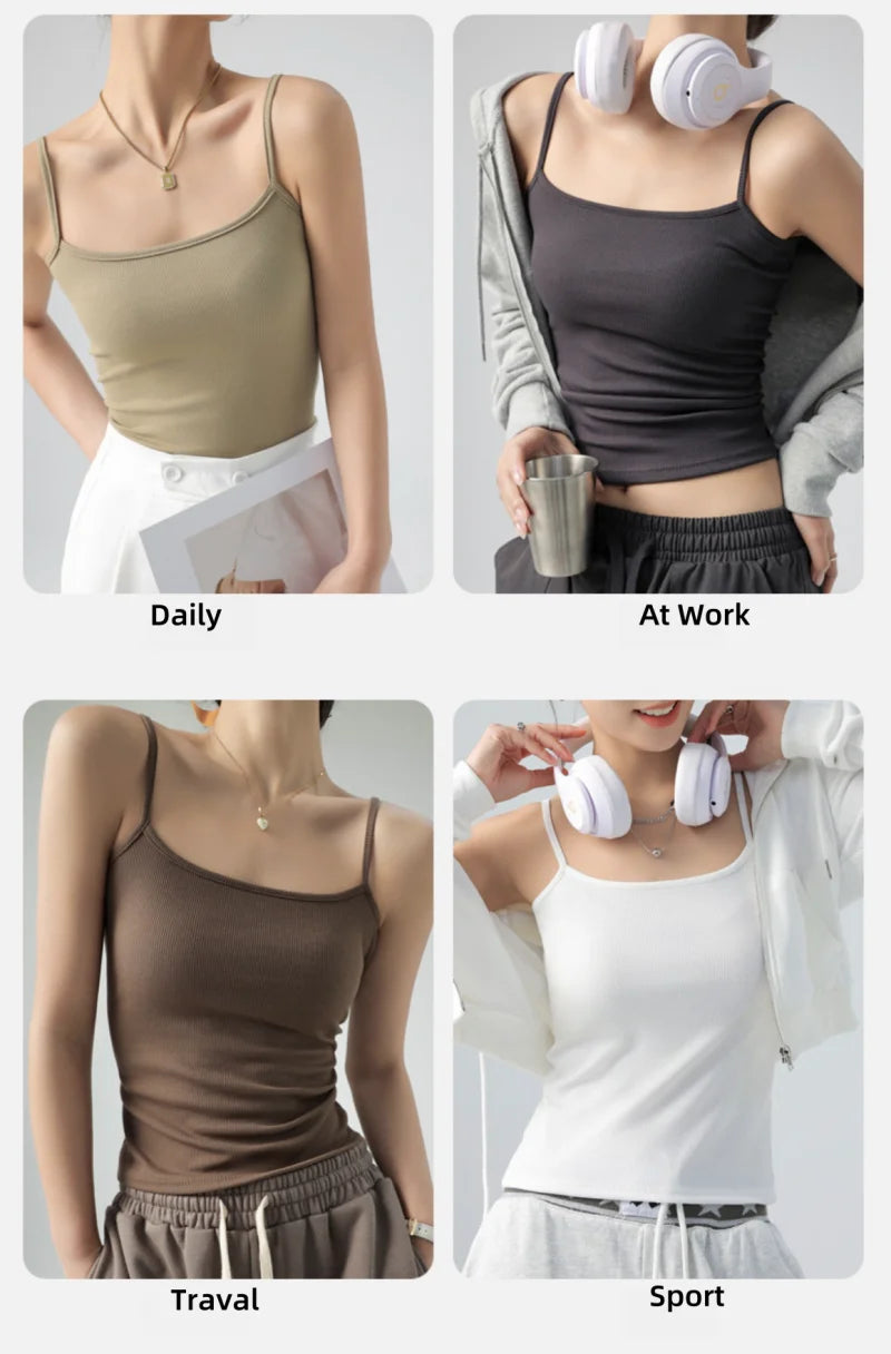 Spaghetti Strap Knit Camisole - Slim Fit Sleeveless Basic Tank