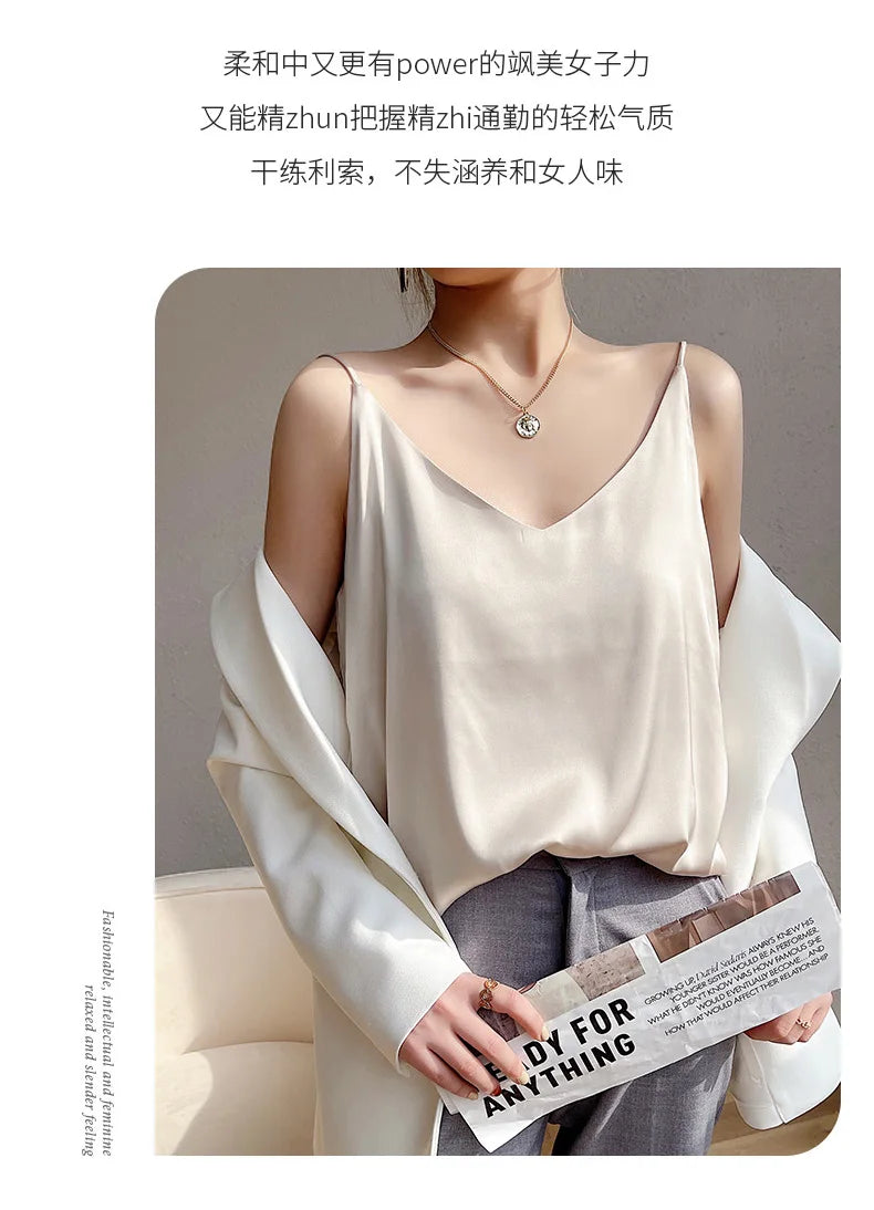 Real Silk V-Neck Sleeveless Top - Black/White, Spring 2023
