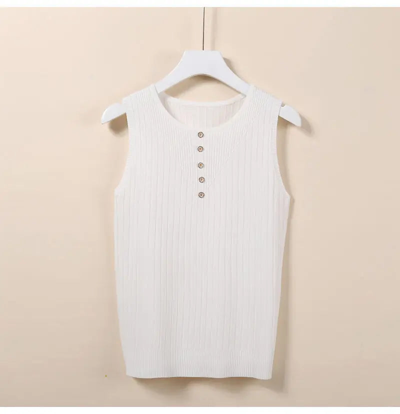 Elegant Knit V-Neck Tank Top - Sleeveless & Striped