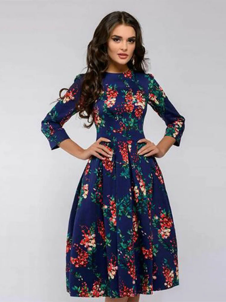 Vintage Pleated A-Line Tunic Dress - Elegant Long Sleeve Autumn Party Maxi Dress for Women
