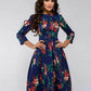 Vintage Pleated A-Line Tunic Dress - Elegant Long Sleeve Autumn Party Maxi Dress for Women