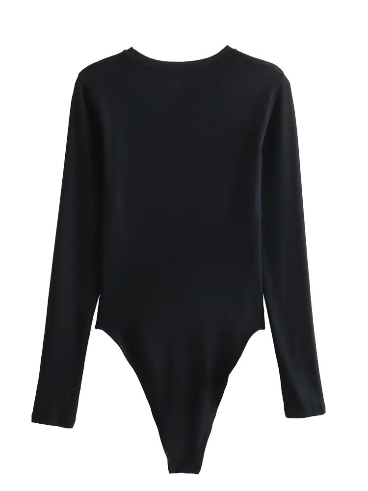 Long Sleeve Slim Jumpsuit - Casual Round Neck Bodysuit for Women
