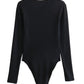 Long Sleeve Slim Jumpsuit - Casual Round Neck Bodysuit for Women