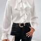 White Ruffled Lapel Blouse - Long Sleeve, Office Chic