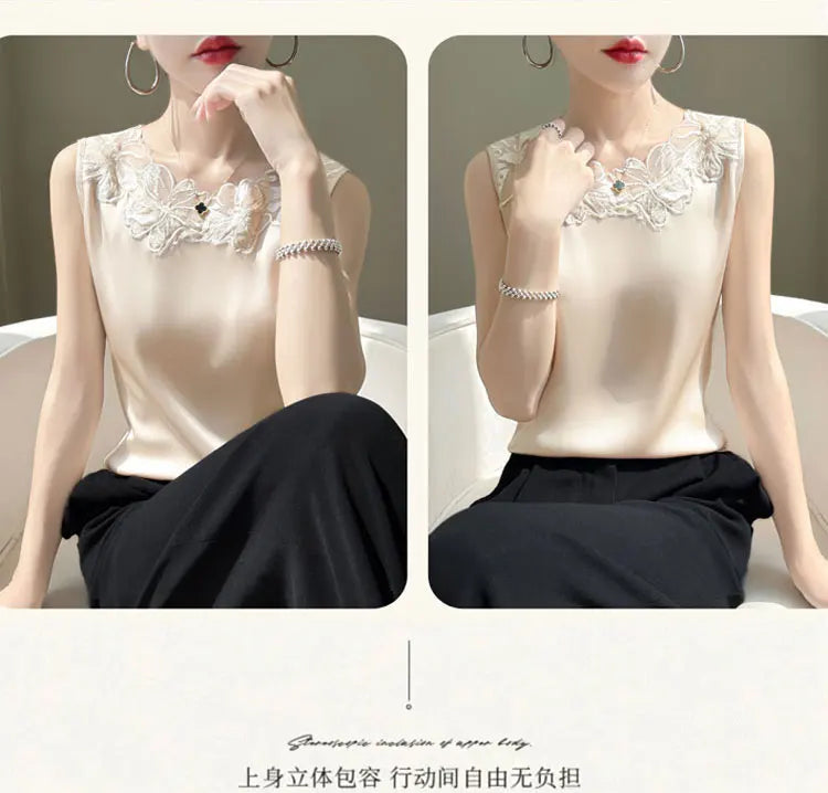 Elegant Silk Lace Camisole - Sleeveless Satin Top for Women