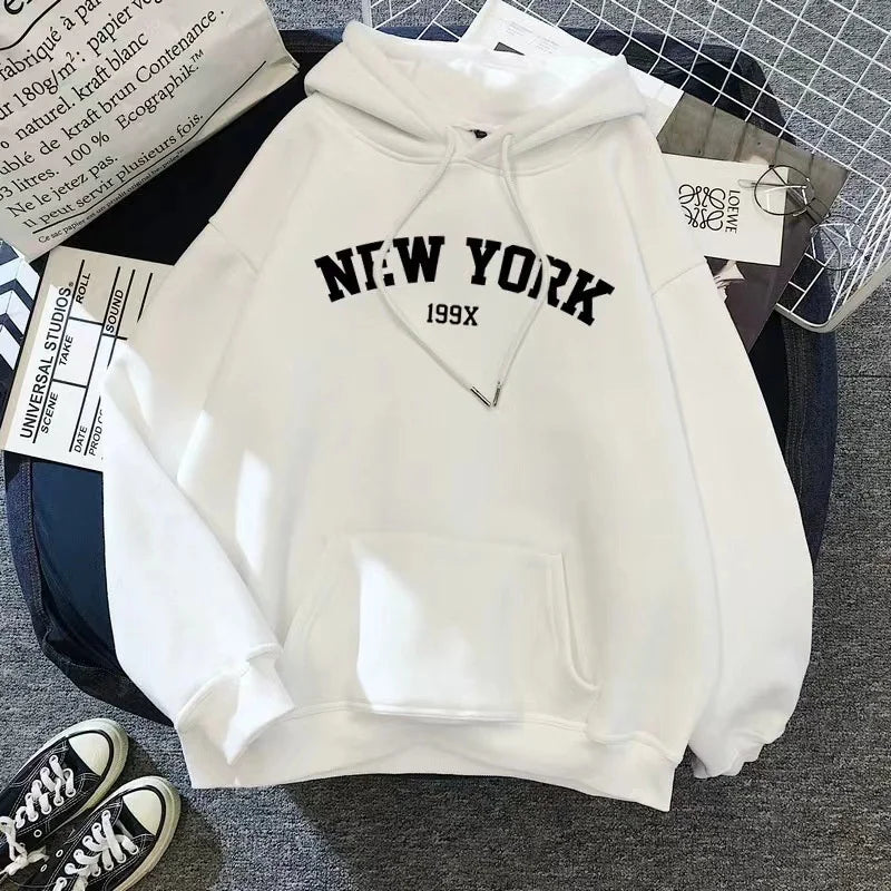 New York Letter Hoodie - Y2K Oversized Fleece Sweatshirt