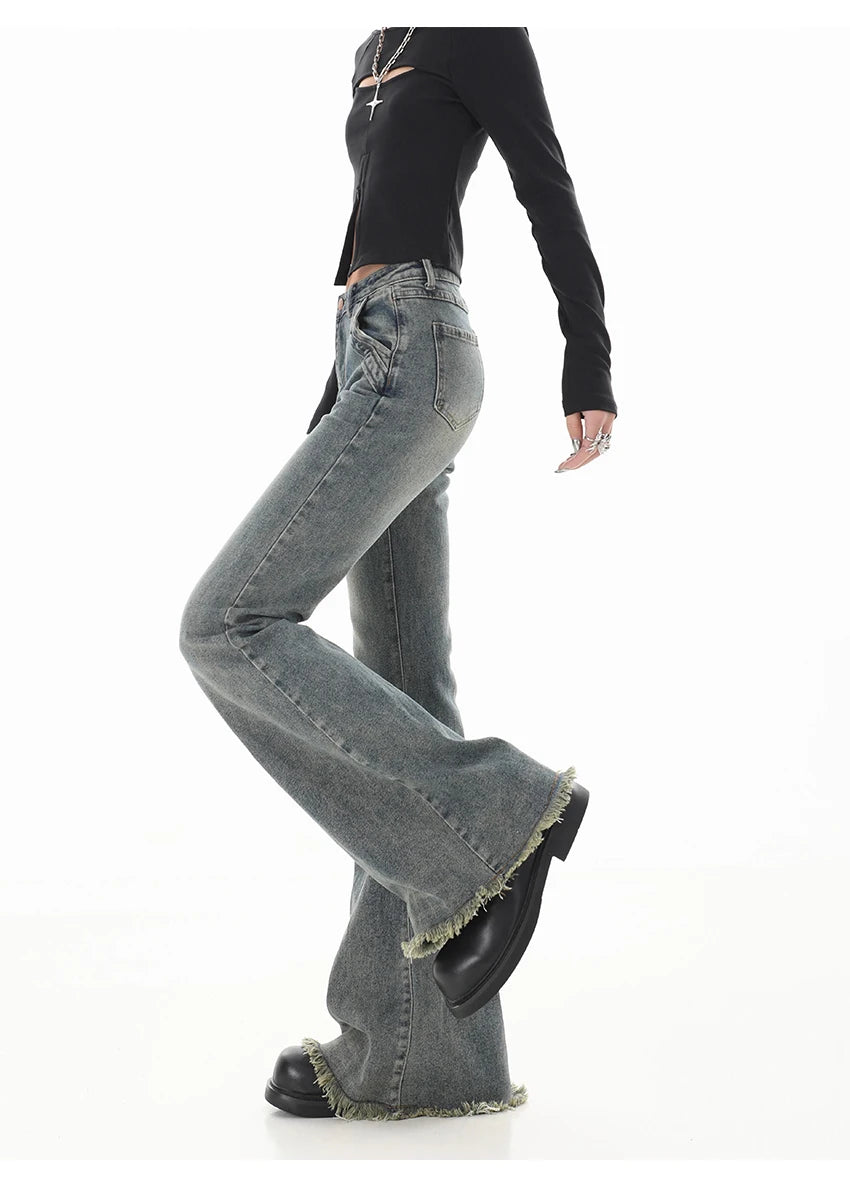 Low-Rise Flare Jeans - Y2K Japanese Streetwear Bell Bottoms for Women, Kpop Gyaru Aesthetic Denim Pants