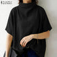 ZANZEA Cotton Turtleneck Blouse - Short Sleeve, Oversized Fit