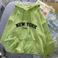 New York Letter Hoodie - Y2K Oversized Fleece Sweatshirt