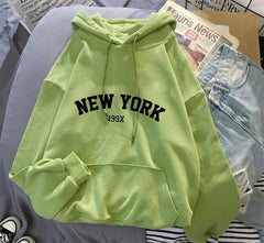 New York Letter Hoodie - Y2K Oversized Fleece Sweatshirt
