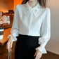 Elegant Chiffon Long Sleeve Blouse - White, Korean Office Style 2025