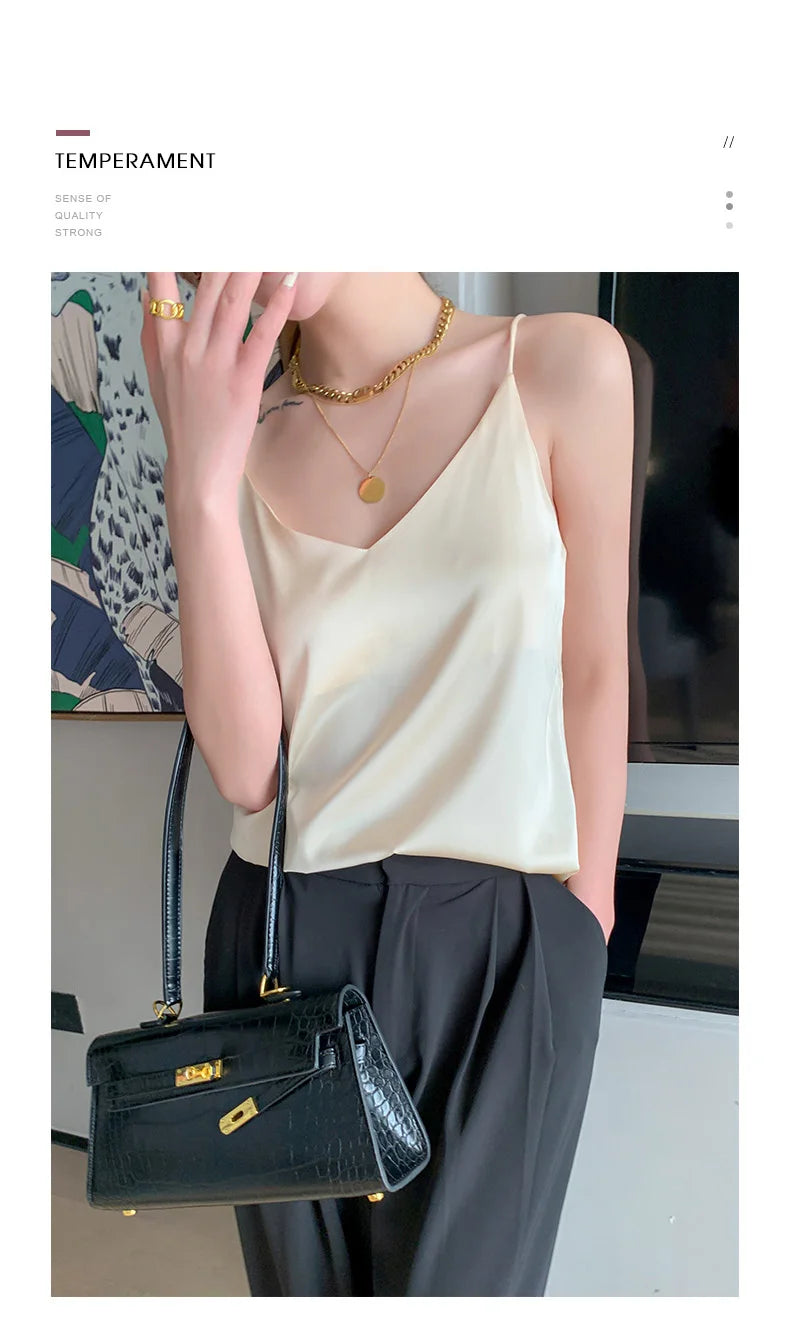 Real Silk V-Neck Camisole - Black & White, Spring/Summer 2023