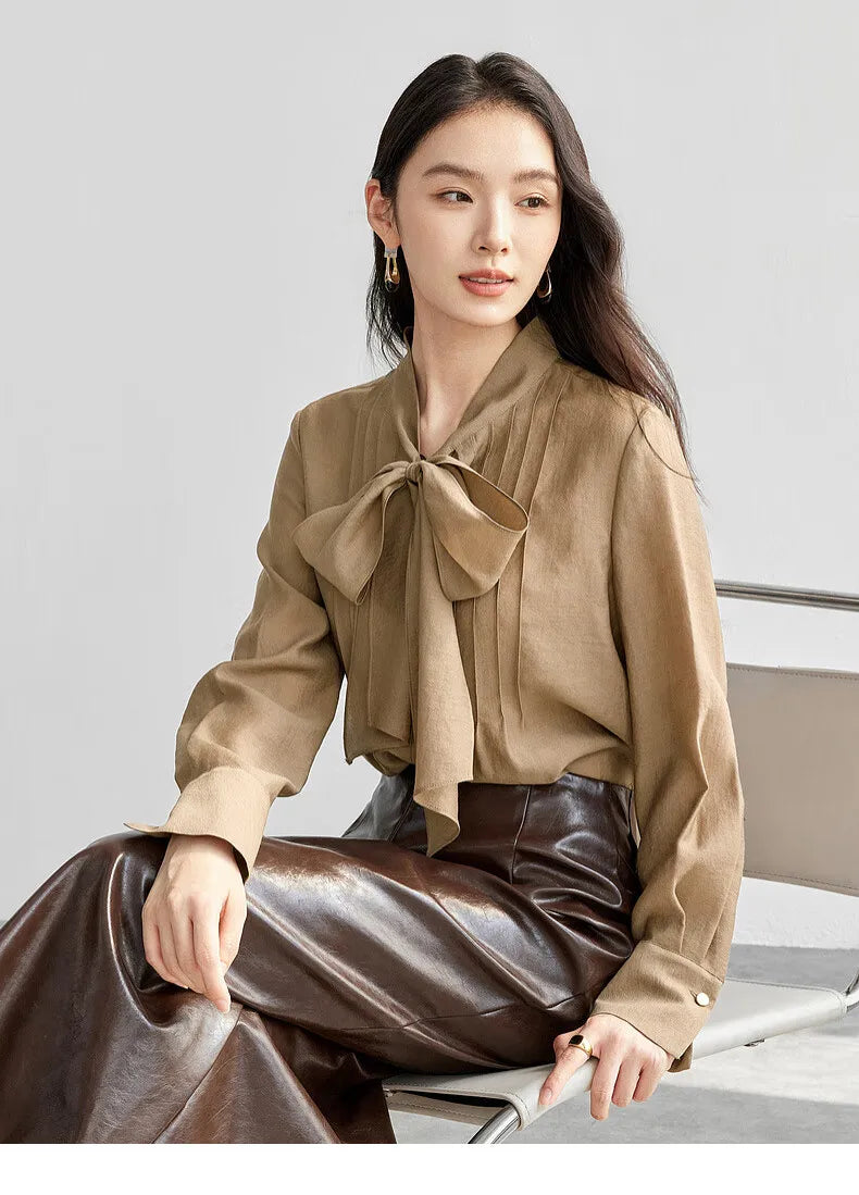 SENTUBILA Lyocell Lace-Up Blouse - Loose Fit Spring 2025 Office Shirt for Women