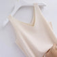 Knitted Sleeveless V-Neck Tank Top - Slim Fit, Khaki