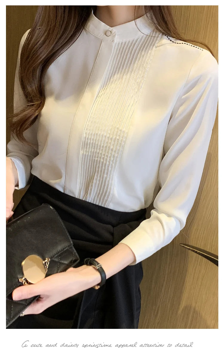023 Chiffon Bow V-Neck Blouse - Long Sleeve Office Top