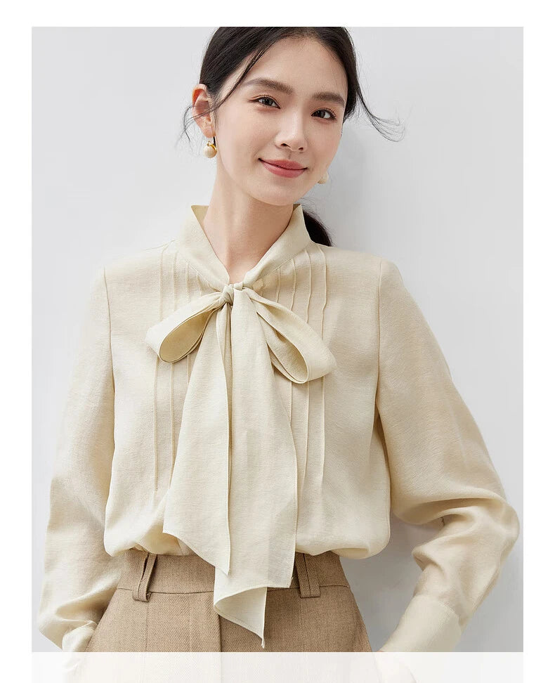 SENTUBILA Lyocell Lace-Up Blouse - Loose Fit Spring 2025 Office Shirt for Women