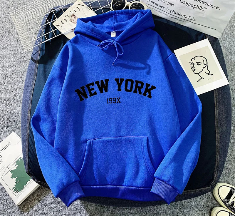 New York Letter Hoodie - Y2K Oversized Fleece Sweatshirt