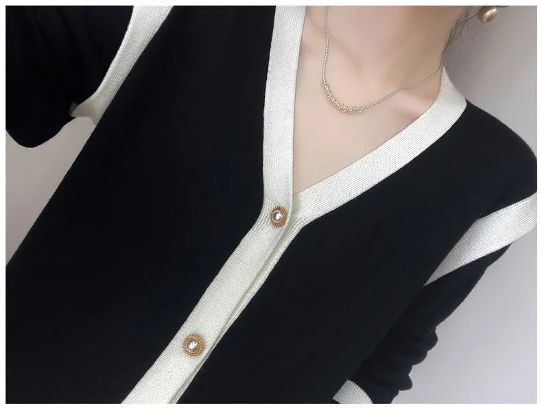 V-Neck Cashmere Cardigan - Lightweight, Loose Fit, Lazy Style