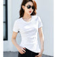 Chic V-Neck Pleated Cotton Tee - Irregular Hem