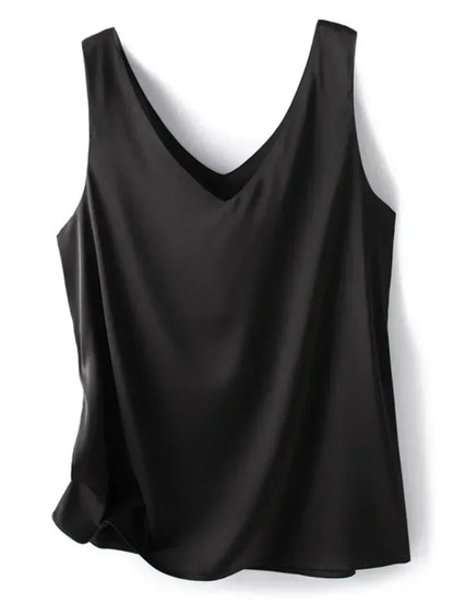 Satin Silk Lace Tank Top - V-Neck Sleeveless Camisole (S-3XL