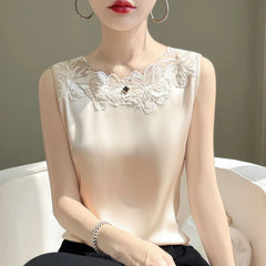 Elegant Silk Lace Camisole - Sleeveless Satin Top for Women