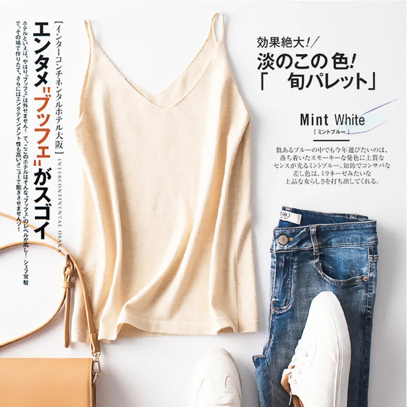 Cashmere Wool Camisole - V-Neck Knitted Base Vest (2023)