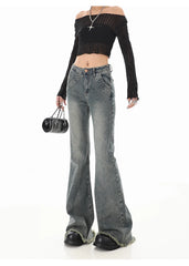 Low-Rise Flare Jeans - Y2K Japanese Streetwear Bell Bottoms for Women, Kpop Gyaru Aesthetic Denim Pants