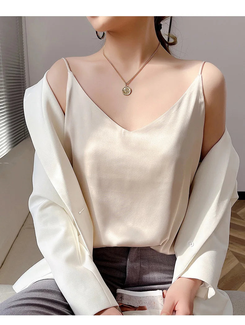 Real Silk V-Neck Camisole - Black & White, Spring/Summer 2023