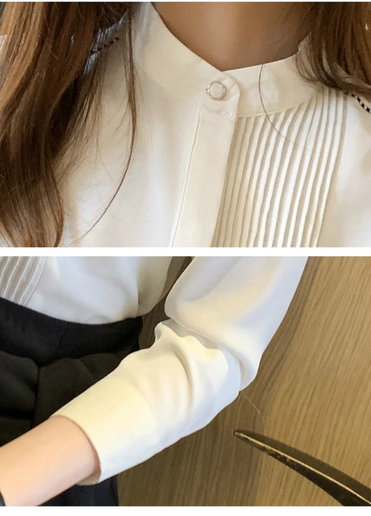 023 Chiffon Bow V-Neck Blouse - Long Sleeve Office Top