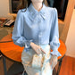 Elegant Chiffon Long Sleeve Blouse - White, Korean Office Style 2025